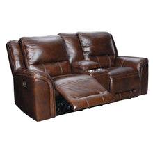 Load image into Gallery viewer, Catanzaro Mahogany Power Reclining Console Loveseat w/ Adjustable Headrests

